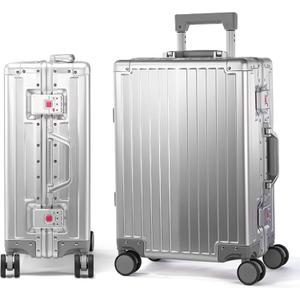 UrbanExplorer 24Inch All Aluminum Check In Luggage Heavy Duty Hard Shell Suitcases with Spinner Wheels, Zipperless Suitcase with TSA Lock, Large Luggage for Business Travel, Sliver