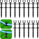Blulu 15 Pcs 2 in 1 Garden Hose Guide, Universal 10 Inch Hose Guide Stakes with Barbs, Water Sprinkler Support Spike to Keep Off Lawn for Yard Lawn Garden Flower Plant Tool(Black)