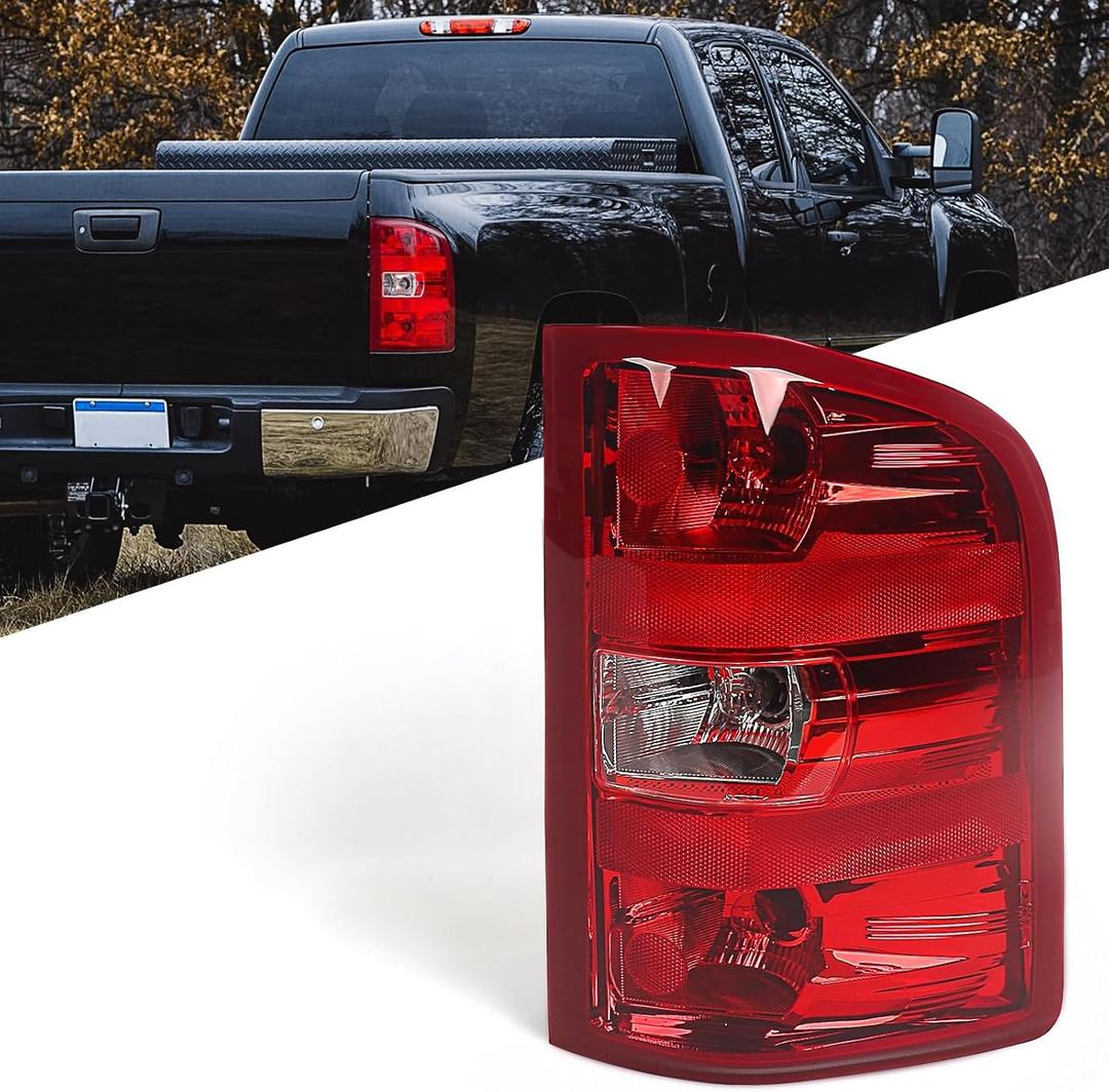 Huray Right Tail light Assembly Compatible with Chevy Silverado 2007-2013 1500 2500 HD 3500 HD OE Style Rear Brake Lamp (Red Trim) (Right (Passenger Side)
