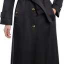 London Fog Women's Single Breasted Long Trench Coat with Epaulettes and Belt, Black, Large