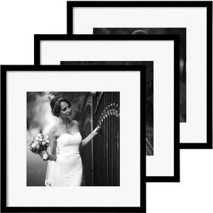 eletecpro 14x14 Picture Frame Set of 3, Display 10x10 with Mat, Black, 14x14 for 10x10
