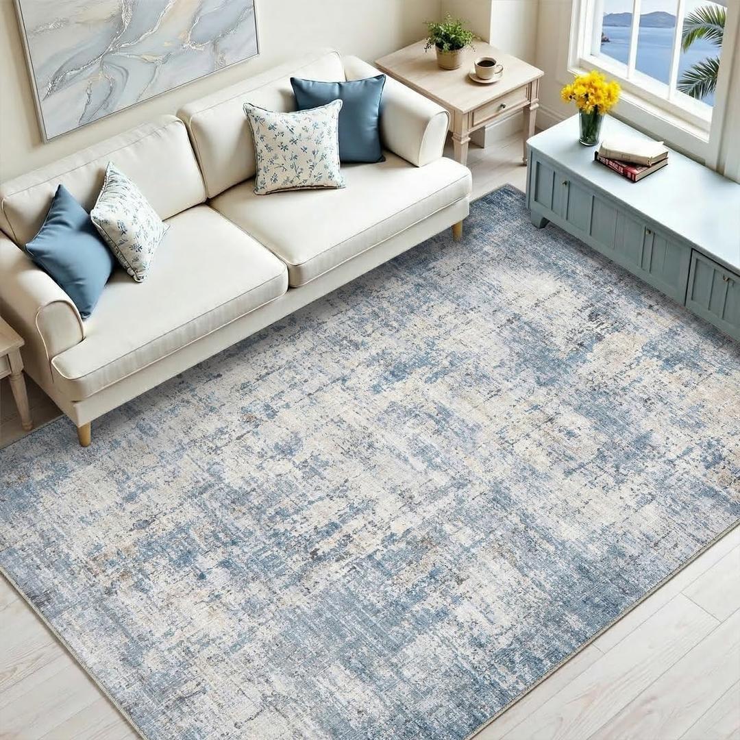 Area Rugs 5x7 for Living Room Washable Non Slip Low Pile Dining Room Bedroom Rug Modern Abstract Home Office Decor Blue