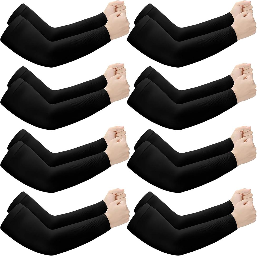 Janmercy 8 Pairs Elderly Skin Thin Protector Sleeves Bruise Abrasions Protective Arm Sleeve (Black)