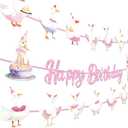 2 x 3pcs Goose Theme Garlands Banner Cute Farm Animal Geese Party Banner Pink Bow Silly Goose Birthday Bunting Decor Farm Animal Themed Party Celebrations for Girls Boys Birthday, Baby Shower Decor