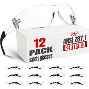 Clear Safety Glasses12 pack,Safety Glasses for Men Women(Ansi Z87.1 certified), Scratch&Impact-proof Z87 Safety glasses for construction, lab, woodwork, workshop,sports