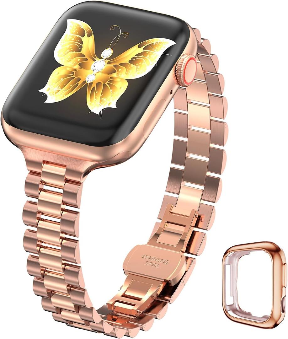 Women Metal Bands Compatible with Apple Watch Band 38mm 40mm 41mm 42mm 44mm 45mm 49mm,Stainless Steel Chain Adjustable Band for iWatch Bands Series 9 8 7 6 5 4 3 2 1 SE