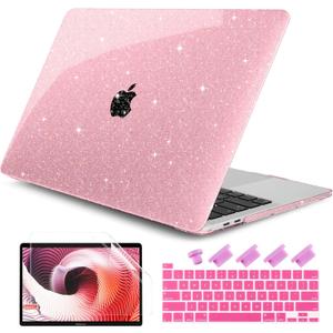 DONGKE for MacBook Pro 13 inch Case 2023 2022 2021 2020 Release Model A2338 M2/M1 A2289 A2251 with Touch Bar & Touch ID, Glitter Bling Plastic Hard Shell Case & Keyboard Cover, Star Pink