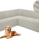 HDCAXKJ Corner Sectional Couch Covers for Dogs L Shape Sofa Cover with Tassel Chenille Super Soft Non Slip U Shaped Couch Cover Blanket Washable Sectional Slipcovers Protector (Khaki, 91x252 inch)