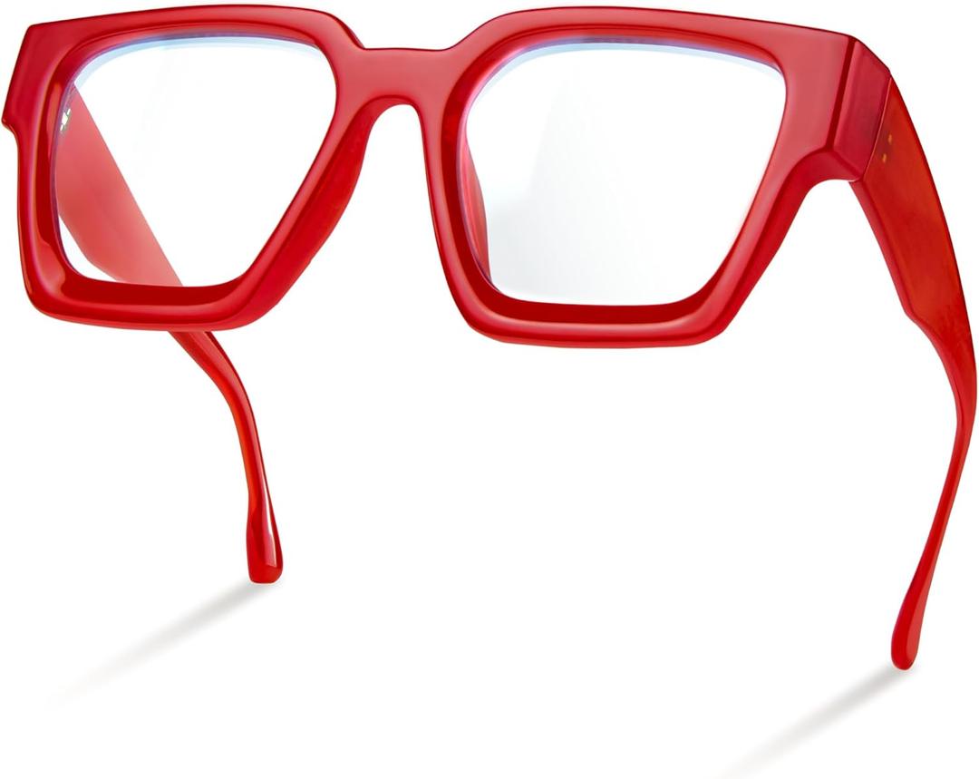 livho Oversized Blue Light Blocking Glasses for Woman - Rectangle Fashion Glasses for Computer, Chic Preppy Frame (Coral Red)