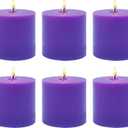 6 Pack Purple Pillar Candles - 2" Tall x 2" Diameter, Small Lavender Scented Votive Candles for Party Dinner Events Home Decor