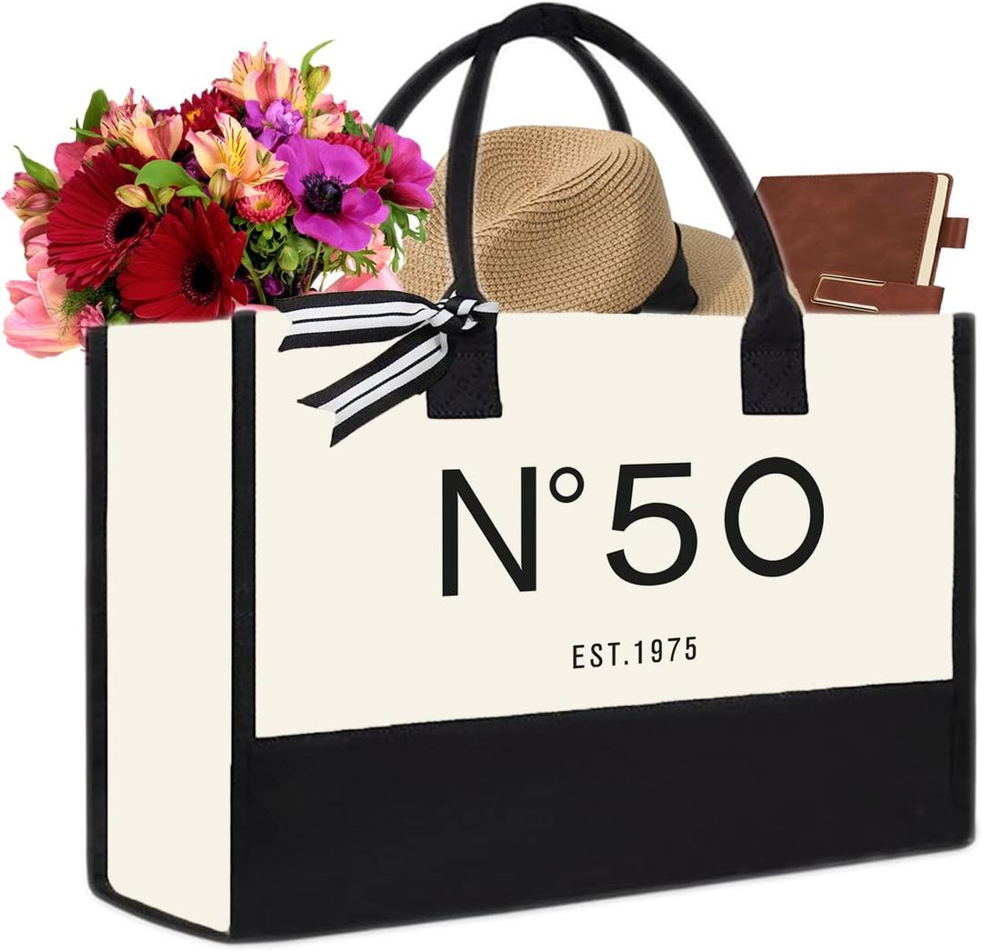 30th/40th/50th/60th/70th Birthday Gift Canvas Tote Bag for Women, Keepsake Beach Bag Party Birthday for Her (Basic)