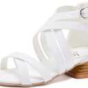 BMCiTYBM Girls Sandals Low Heels Flower Wedding Shoes Dress Pump Ankle Strap Open Toe Toddler Little Big Kids (7, 2-white)