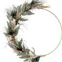 Boho Wreath for Front Door - 12 Inch Peacock Feather Wreath for Farmhouse All Season Home Decor, Hanging Wreaths with Green Leaves for Porch Wall Indoor Window