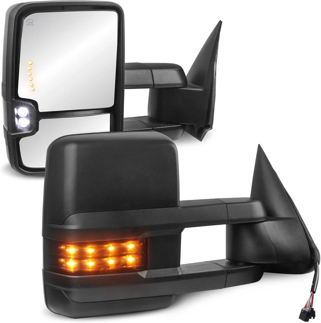 MOSTPLUS Power Heated Towing Mirrors Compatible with 1999-2002 Chevy Silverado Suburban Tahoe GMC Serria Yukon w/Turn light, Clearance Lamp (Set of 2)-Black