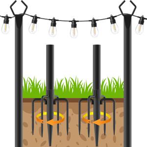 Beizelte 2 Pack 10Ft String Poles, Poles for Outside String Lights, Outdoor with Fork, Metal Poles Stand for Patio, Backyard, Deck