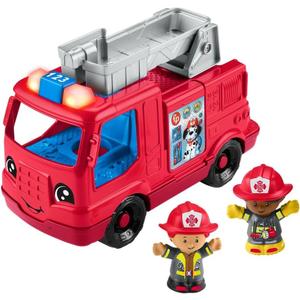 Fisher-Price Little People Toddler Toy Fire Truck Musical Push-Along Vehicle with 2 Figures for Pretend Play Ages 1+ Years