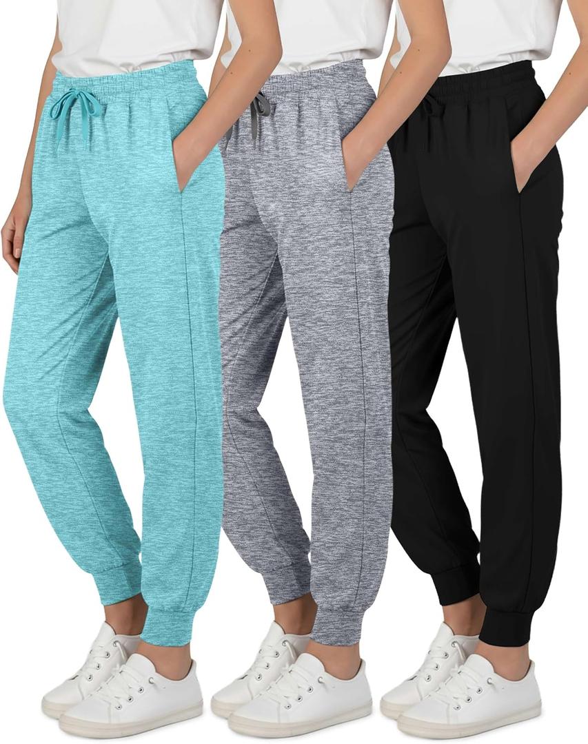 3 Pack Girls' Dry Fit Sweatpants Joggers Athletic Pants Teens Kids Hiking (Gray)