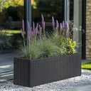 SUNNYPARK Brown Rectangular Planter Box All-Weather PE Rattan Large Modern Planters with Removable Liner Indoor Outdoor Decorative Flower Pot for Patio, Balcony, Garden