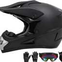Motocross Helmet,Youth & Adult ATV Dirt Bike Motorcycle Helmet, BMX 4-Wheeler Off-Road Mountain Bike,DOT Certified,W/Gloves Goggles Mask 4-Piece Set (Black, XL), X-Large