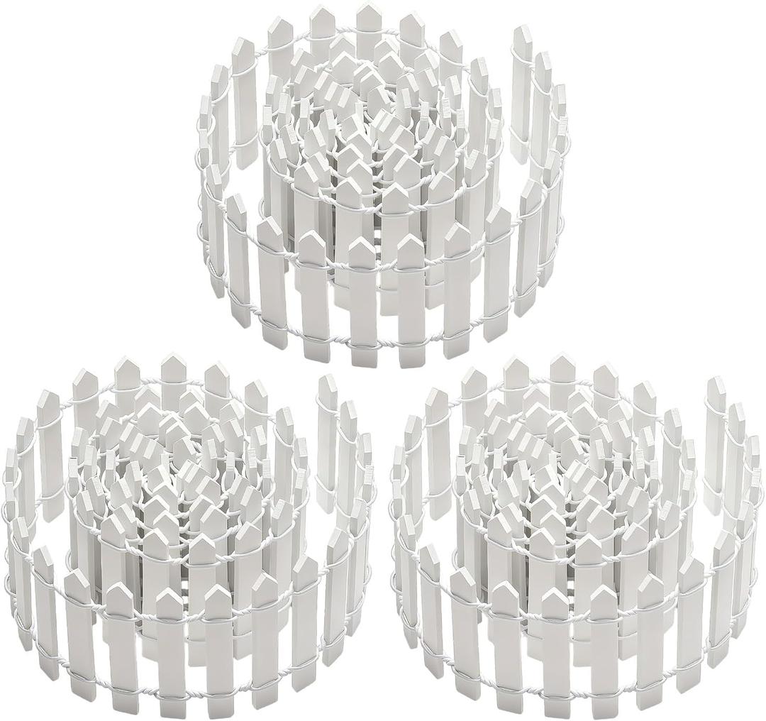 3 PCS 35 Inch Mini Christmas Garden Fence, White Miniature Fairy Garden Fence Mini Wood Picket Ornament Fence for Dollhouse Village Landscape Home Garden Plant, DIY