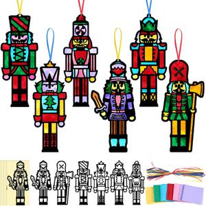 AmazingSpark 30 Pcs Christmas Nutcracker Suncatchers Paper Craft Set Xmas Nutcracker DIY Stained Glass Effect Tissue Paper Kits Gift Bulk for Xmas Christmas Activities Art Party Decor