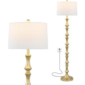 Jonathan Y JYL4031A Jaxon 62.5" Metal LED Floor Lamp, Traditional, Transitional, Contemporary, Foot-Step Switch, Office, Living Room, Family Room, Dining Room, Bedroom, Hallway, Foyer, Gold