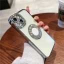 Clear Luxury Rhinestone Case Compatible with iPhone 12,Bling Sparkle Glitter Diamond Cute Design Cover for Girls Women,Soft Plating with Camera Lens Shockproof Protector for iPhone 12 Case-Silver