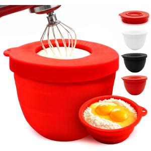 Silicone Bowl Liner for KitchenAid Mixer 4.5/5QT, Collapsible Mixing Bowl Insert with Airtight Lid, Food Grade Silicone KitchenAid Stand Mixer Bowl Liner, Heat Resistant, Dishwasher Safe, 1 Pack (Red)