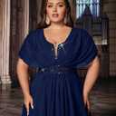 VOUIAO Women's Plus Size Wedding Guest Summer Maxi Elegant Sequin Bridesmaid Dresses A line Long Evening Party Cocktail Gown Navy Blue 5XL