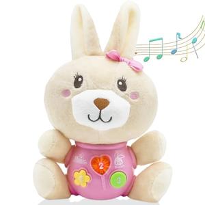 HAPTIME Baby Bunny Toys for 0-12 Months - Baby Easter Basket Stuffers & Gift - Infant Musical Plush Stuffed Animal - Newborn Tummy Time Toy for 0 1 3 6 9 12 18 Months Girls,Set of 2