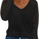 WEESO Womens Long Sleeve Tunic Tops Patchwork Sleeve Casual V Neck Loose Blouses Trendy 2023 (Large)