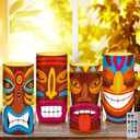 Tiamon Tribal Tiki Flameless Candles Led Hawaiian Battery Operated Luau Flickering Candles with 18-Key Remote Timer Pillar for Summer Holiday Tiki Bar Party Table Decorations