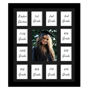 DUENPY 12x16 School Year Picture Frame K-12 Displays One 5x7 Photo and Twelve 2.5x3.5 Pictures Graduation Photo Collage Wall Hanging Collage School Picture Frame Black