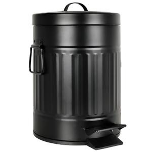 Autumn Alley Small Farmhouse Bathroom Trash Can, Pet Proof Matte Black Trash Can with Lid for Rustic Bathroom, Farmhouse Kitchen Step Waste Bin, Retro Metal Wastebasket 5L/1.3 Gal.