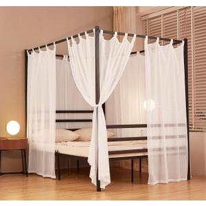 Akiky White Canopy Bed Curtains 4 Corner Bed Canopies Voile Sheer Canopy Curtains Panel 8 Drapery Panel Curtain for All Bed Sizes