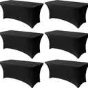 6FT Black Table Cloth - 6 Pack Fitted Stretch Rectangle Spandex Tablecloth, Washable Table Cover for Party, Picnic, Wedding, Banquet, Birthday and Festival(30" x 72")