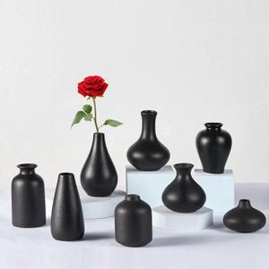 Small Black Vases Set of 8 - Mini Ceramic Bud Vases for Flowers, Pampas Grass, Rustic and Modern Home Decor, Perfect for Living Room, Table Centerpieces, Black Vases Home Decor, Bathroom Decor