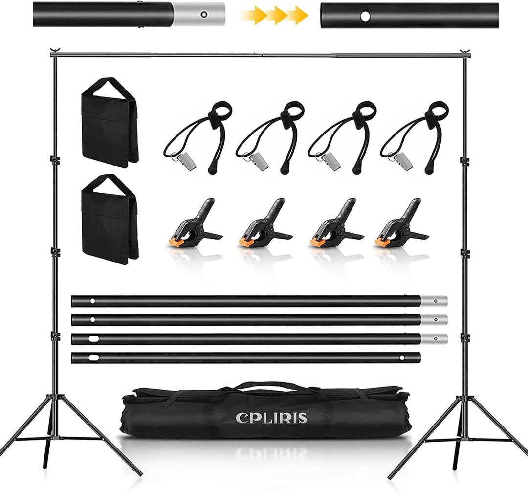CPLIRIS Backdrop Stand for Parties, 8.5x10ft Adjustable Background Support System for Events Decoration, Baby Shower, Photography with Spring Clamps, Backdrop Clip, Sandbag and Carrying Bag
