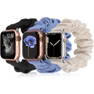 TOYOUTHS 3 PCS Compatible with Apple Watch Band Scrunchies 41mm 40mm 38mm Cloth Soft Pattern Printed Fabric Wristband Bracelet Women IWatch Elastic Bands Series SE 10 9 8 7 6 5 4 3 2 1, S/M (Starlight/Black/Blue)