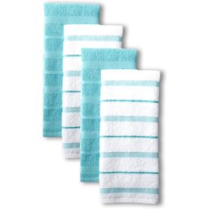 KitchenAid Albany Kitchen Towel 4-Pack Set, Aqua/White, 16"x26"