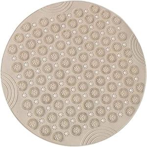 Shower Mat, Round Shower Stall Mat, PVC Bathtub Mat, Non Slip Bath Mat with Suction Cups and Drain Holes, Machine Washable for Bathroom Bathtub Swimming Pool(21.65in,Khaki)