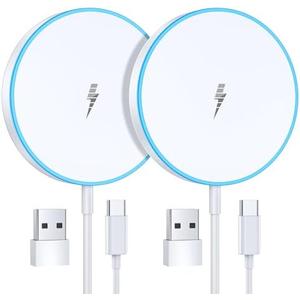 Magnetic Wireless Charger 15W 2 Pack Fast Mag Safe Charger for iPhone 16 Pro Max/16 Pro/16 Plus/16/15/14/13/12 Series Charging Pad for AirPods Series LED Magnet Charging Pad