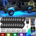 20 Pods RGB LED Rock Lights for Semi Trucks Offroad Pickup Trailer Sedan Boat, 12V Waterproof Dual Zone APP/RF Control Music Mode Brake Light Red Green Blue Underglow Neon Kit with Extension Wires