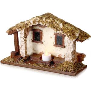 Barydat Christmas Nativity Stable, 10 x 7.87 x 5 Inch Village Manger Nativity Creche Resin Tabletop Scenes with Realistic Moss Roof and Floor, Beautiful Religious Christmas Decor