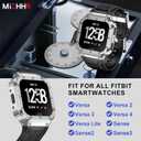 MioHHR Stainless Steel Case and Band Compatible with Fitbit Versa 4/3/2/Lite/Sense/Sense 2 Bands with Metal Case, Rugged Sports Protector Cover Silicone Wristbands for Men, Silver