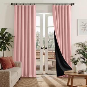 RYB HOME Pink Blackout Curtains for Girls Bedroom, 2 Panels 100% Blackout Thermal Insulated Noise Reducing Window Drapes for Kids Baby Room Living Room, 52 inches Wide by 96 inches Long