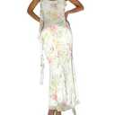 Milumia Women's Floral Mesh Ruffle Cami Dress Sexy Spaghetti Strap Bodycon Maxi Dresses Multicolor Large