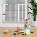 COMOMY 30" Tall Baby Gate for Stairs Doorways, Fits Openings 29.5" to 40.5" Wide, Auto Close Extra Wide Dog Gate for House, Pressure Mounted Easy Walk Through Pet Gate with Door, White