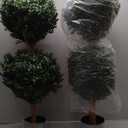 3Ft-35'' Artificial Boxwood Double Ball Topiary Trees,2PACK Faux Topiaries Tree Store Garden Indoor&Outdoor for Porch Home Decor