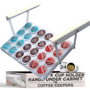 Under Cabinet K Cup Holder 24 Pods  Space-Saving Coffee Pod Holder, Steel Construction  Keurig Pod Organizer for Small Spaces  Kcup Holder with Screws & Adhesive for Easy Installation - WHITE (White - 13" x 9" x 1")